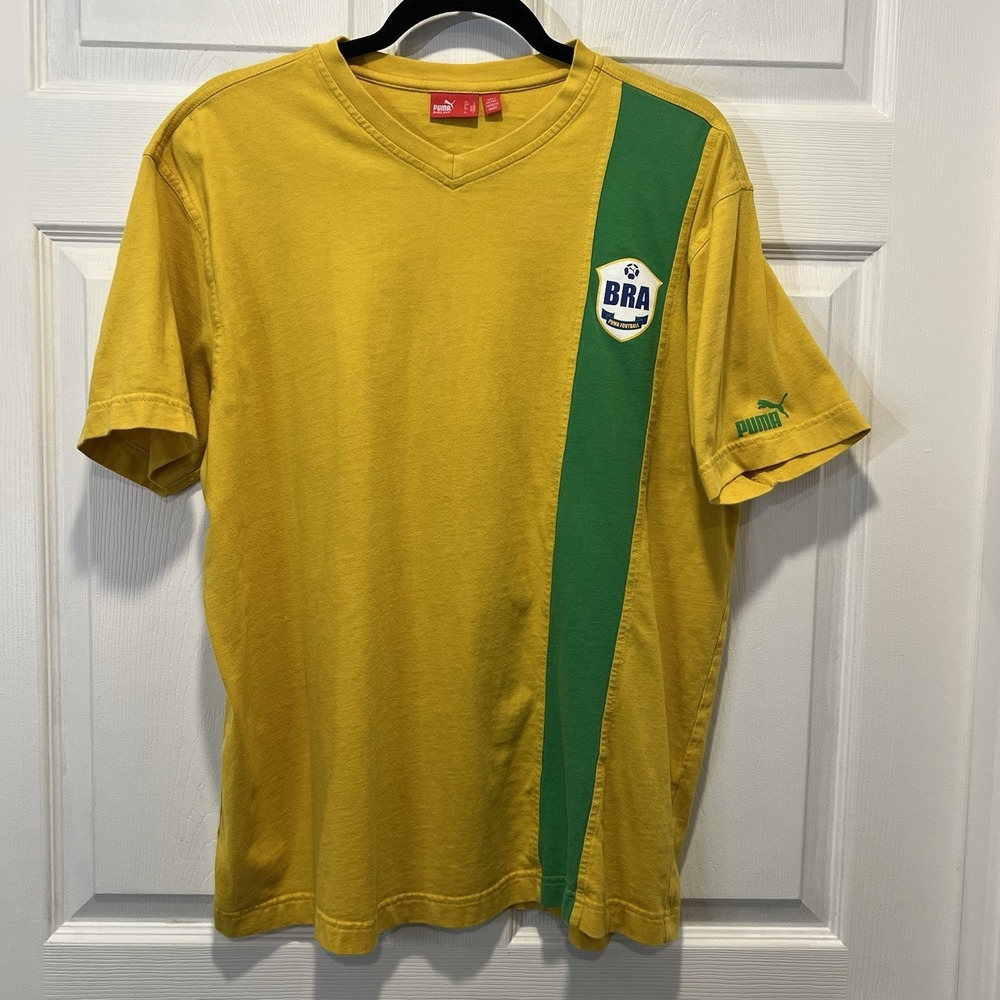 Brazil Soccer‎ Tee Shirt Yellow PUMA Large #10 Men's Short Sleeve